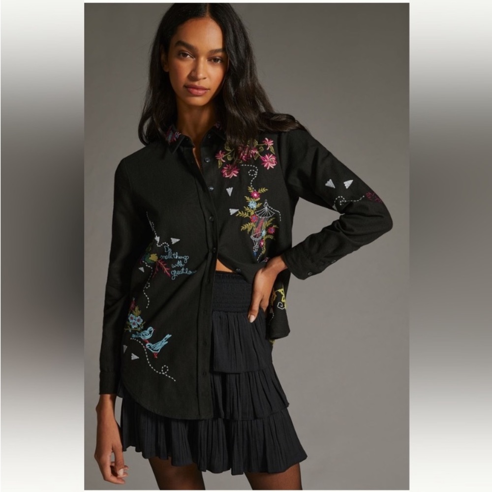 Anthropologie Pilcro western embroidered button down size xs